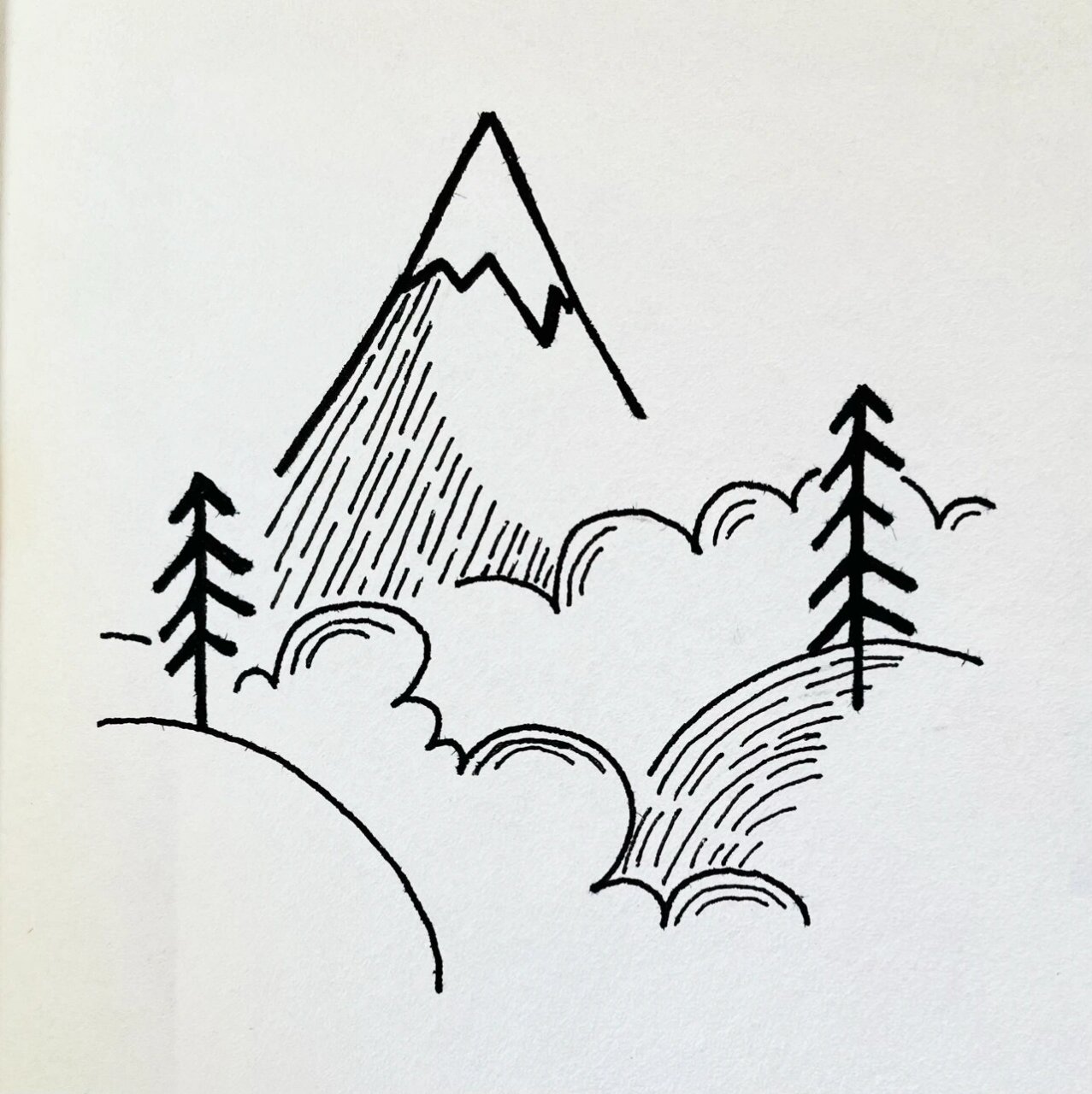 山水黑白简笔画～ 只需要一支黑笔就可以完成啦!