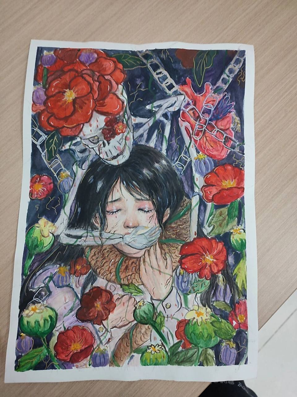 禁毒海报(水彩) 禁毒绘画 有参考有参考,参考了@97 这位太太的防