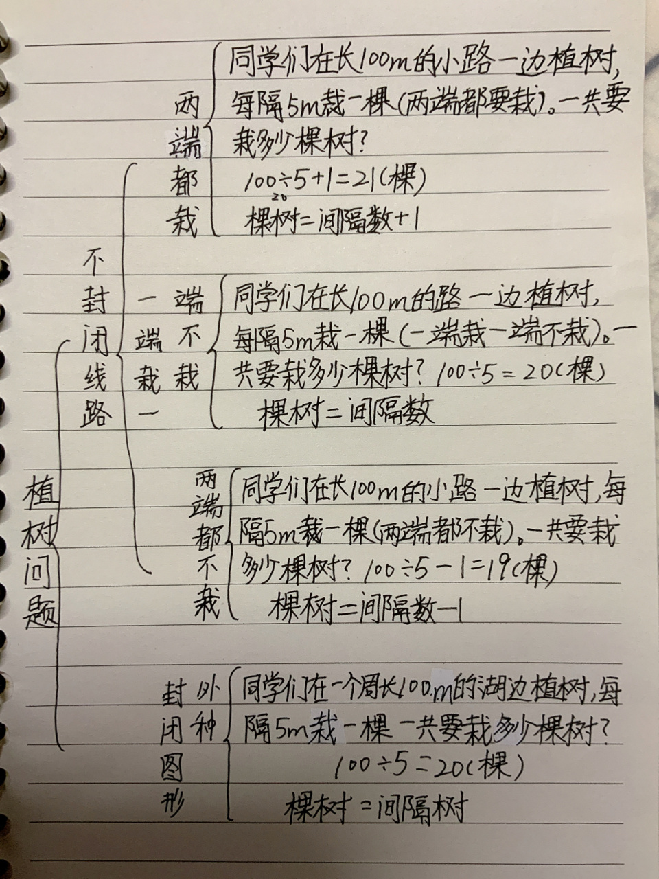 数学五年级上册植树问题思维导图