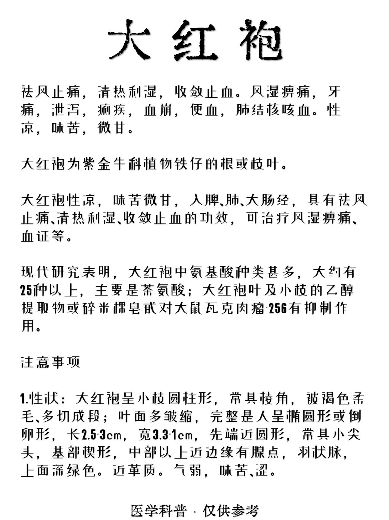每天学一味中药91 大红袍祛风止痛,清热利湿,收敛止血.