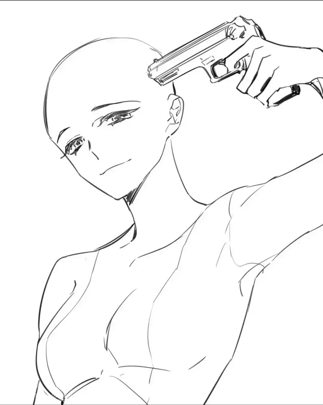 单人 少女持枪绘画模板