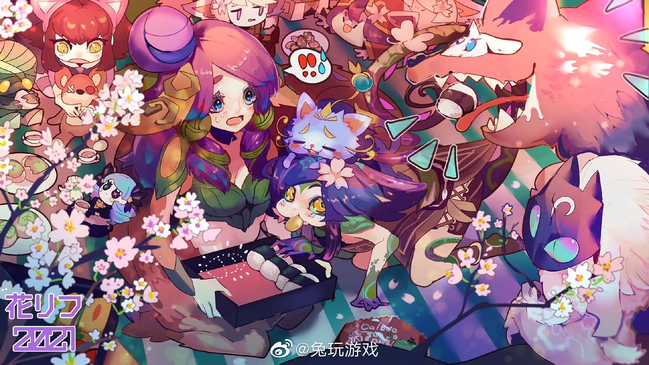 kkaassasa创作的lol樱花群像图!好美!