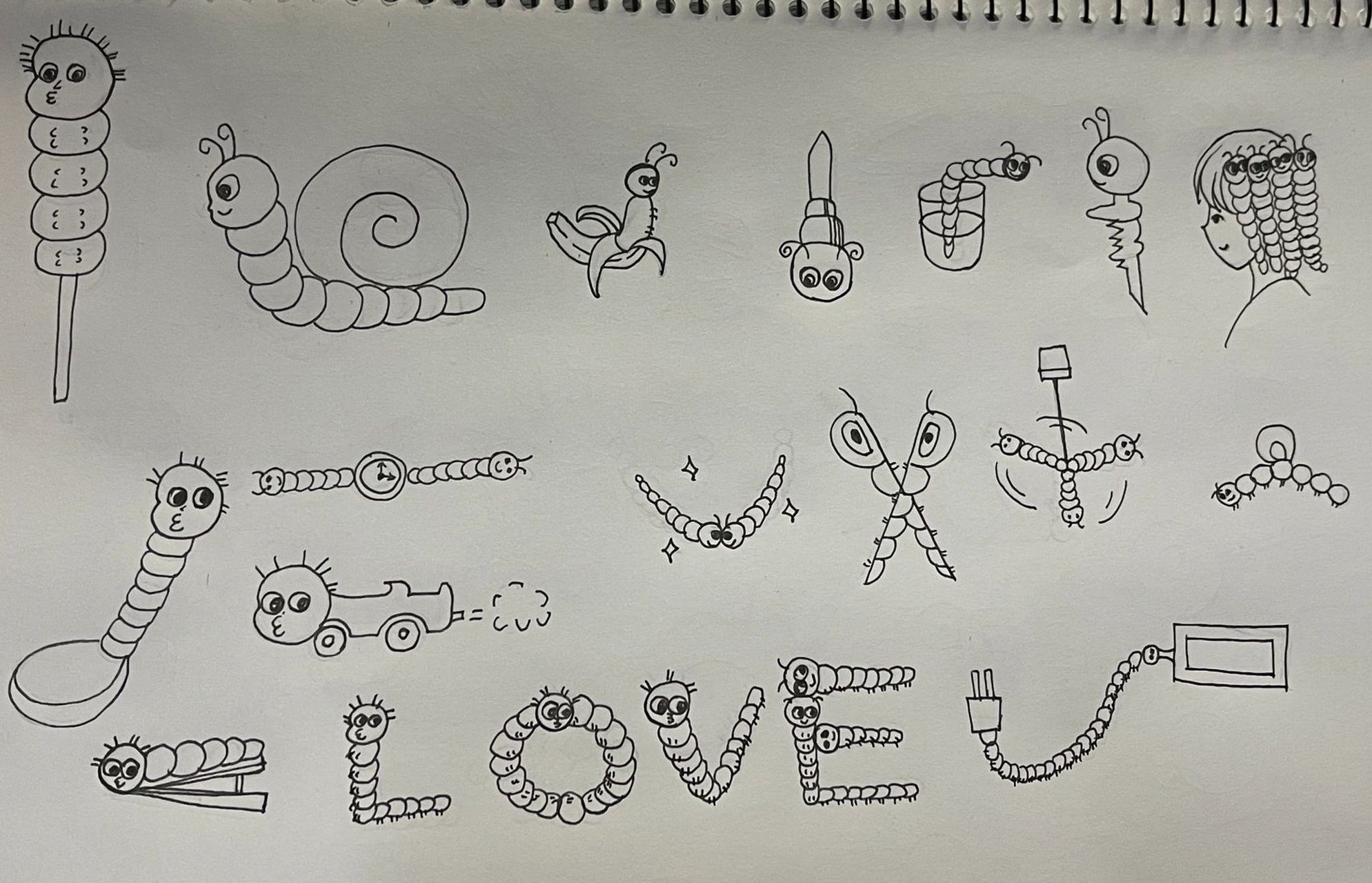 「图形创意」眼球联想,手指联想,毛毛虫联 手绘