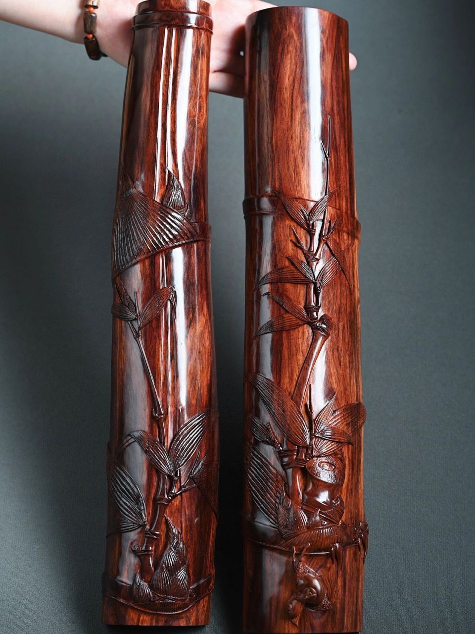 " 竹影和诗瘦 " 海南黄花梨"竹影和诗"镇尺 老料紫油梨,荧光感十足,器