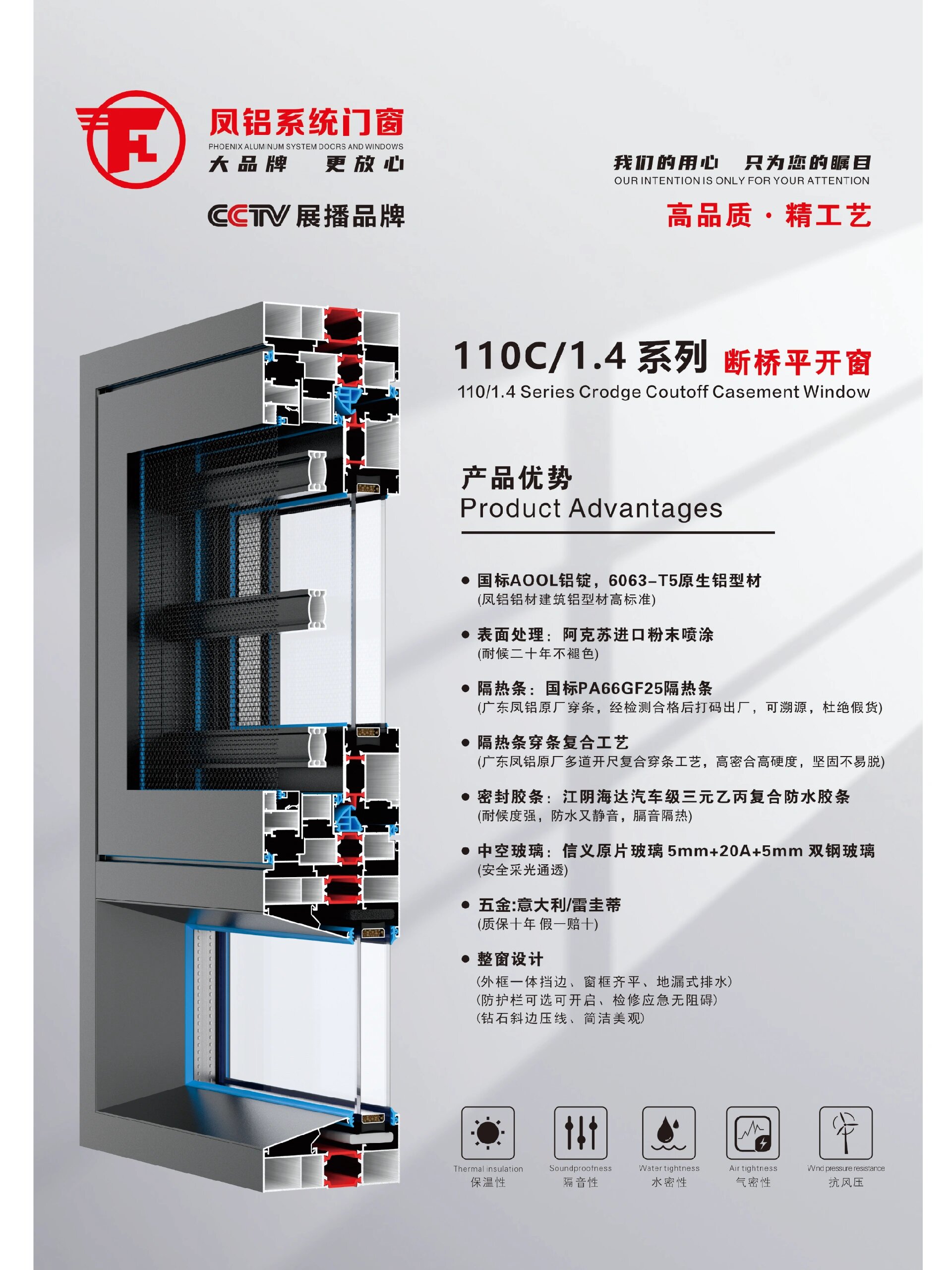 凤铝铝材  cctv展播品牌 产品介绍 产品名称 110c/1