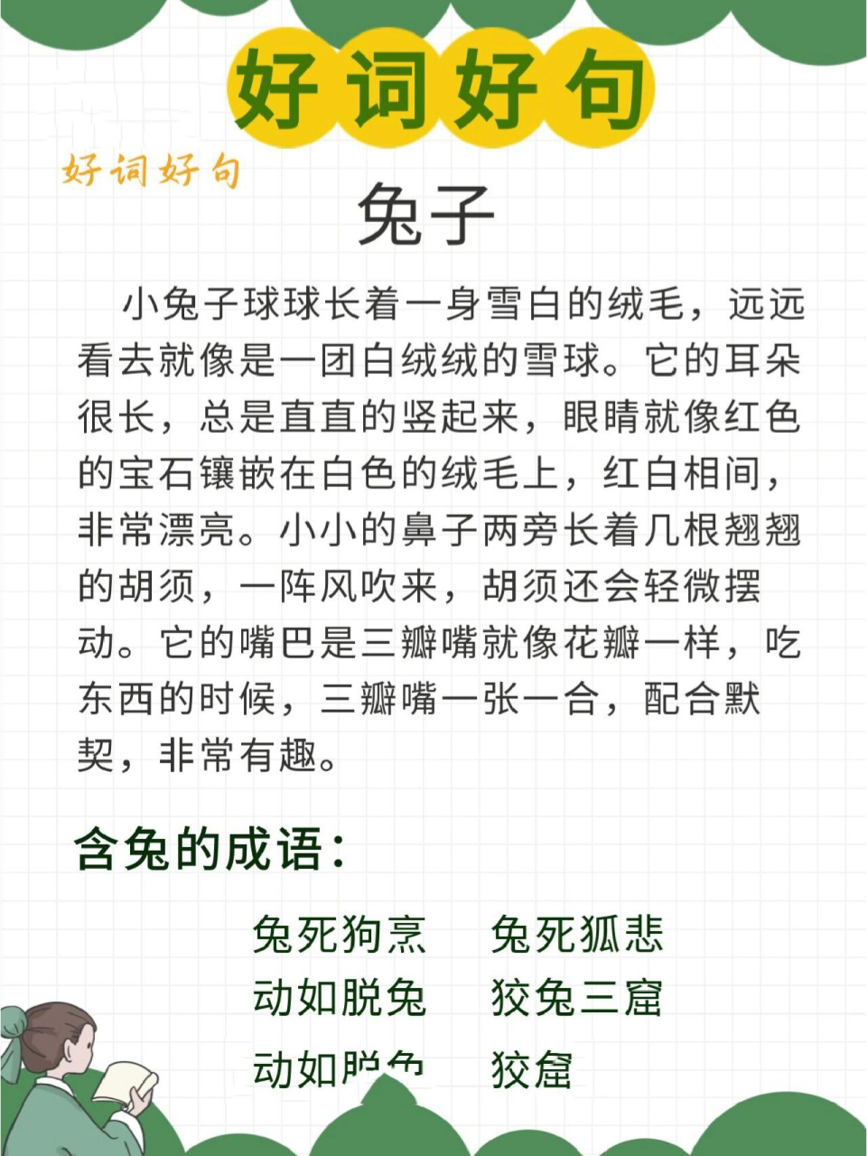 描写兔子 好词好句 晨读资料小学生作文 我从小就爱阅读和写作,长期