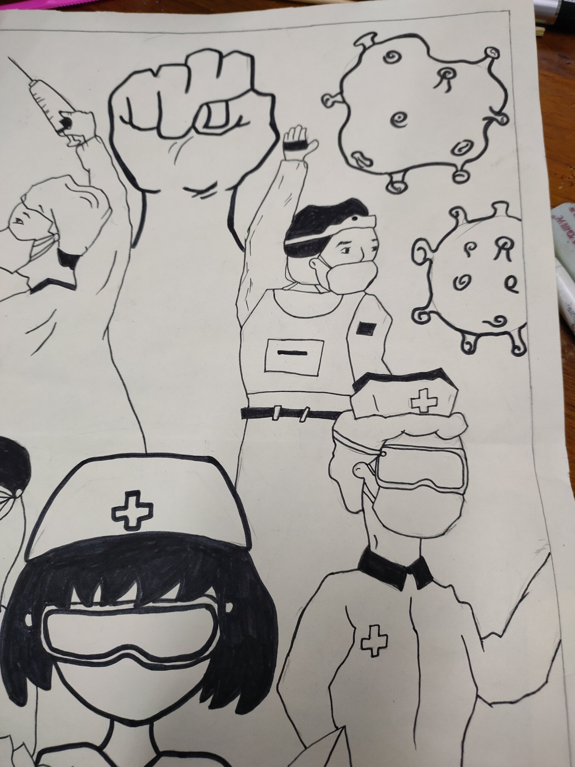 白衣天使战疫情简笔画