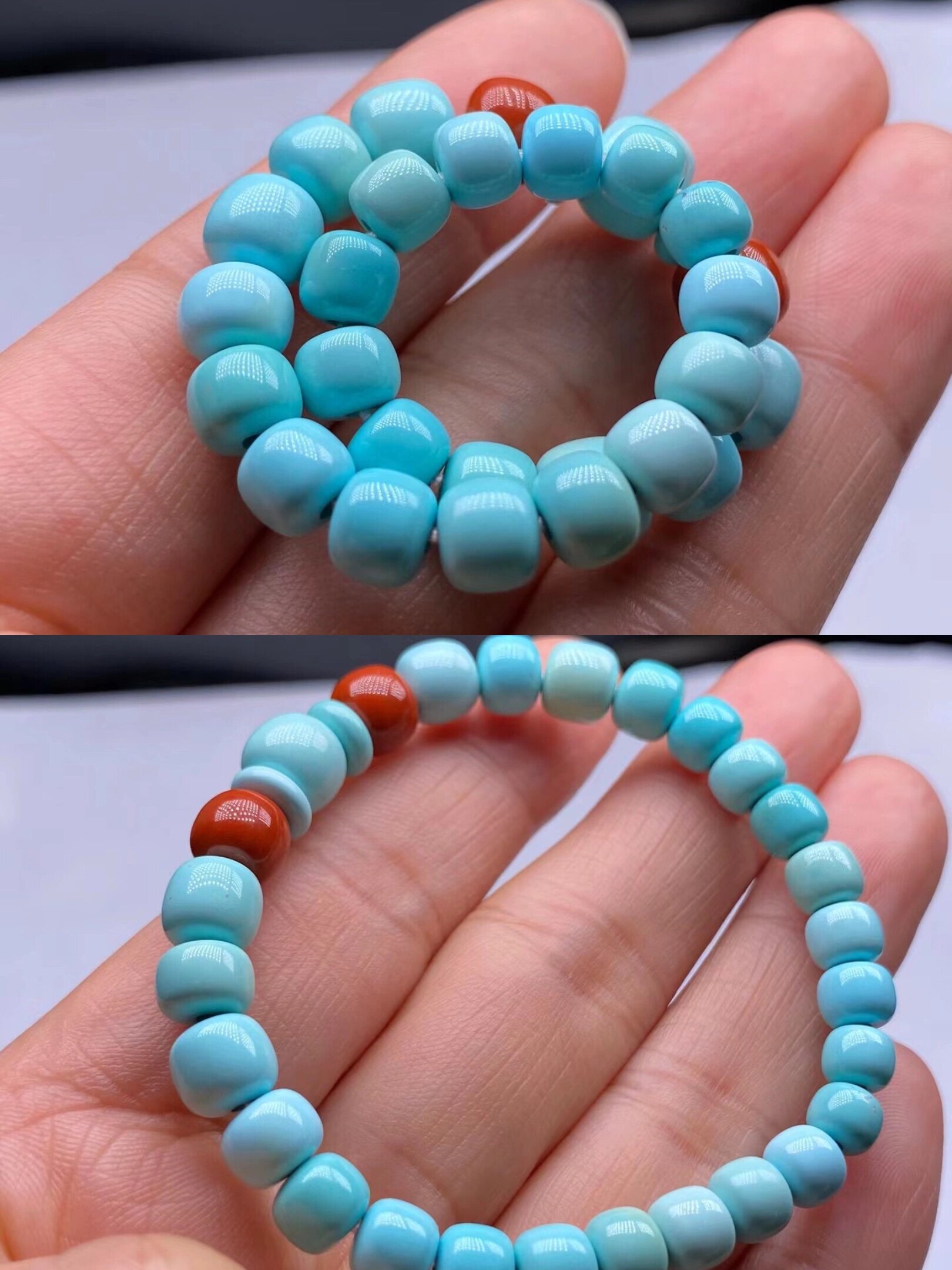 绿松石老型手串,穿搭提气质,玩养走色干净