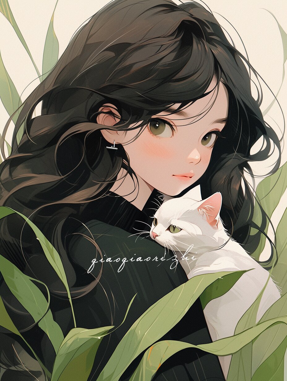 抱着猫咪的女生头像