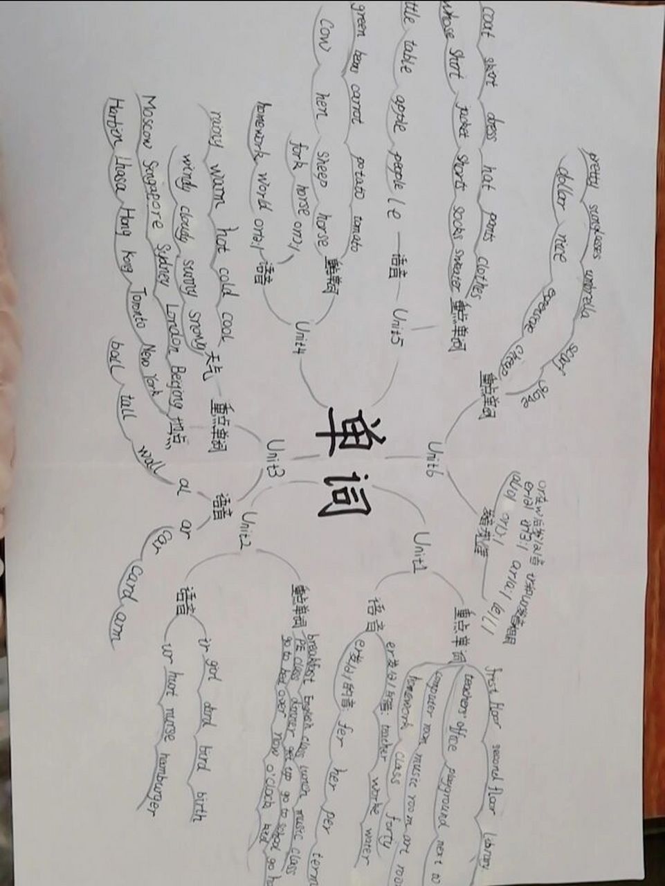 四年级英语下册1～6单元单词思维导图