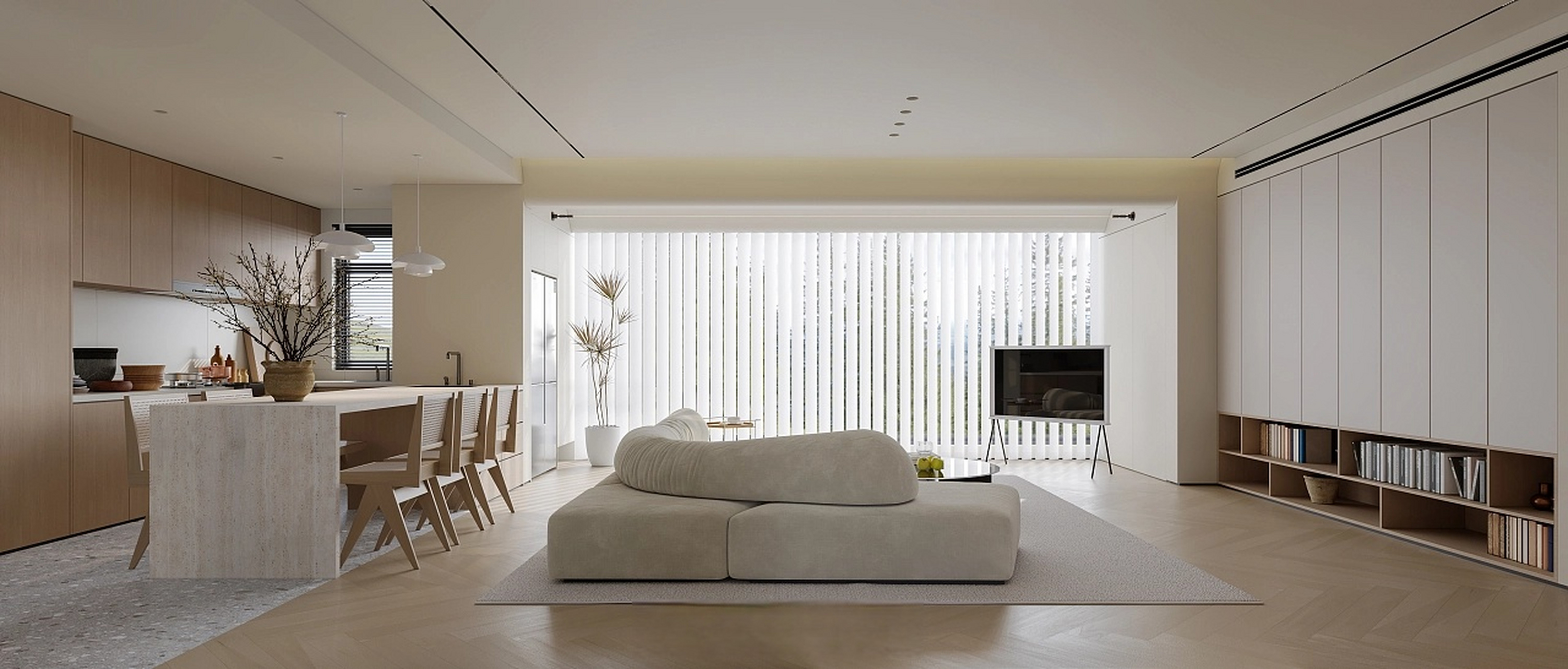 现代简约大横厅和一家三口的生活超配的!