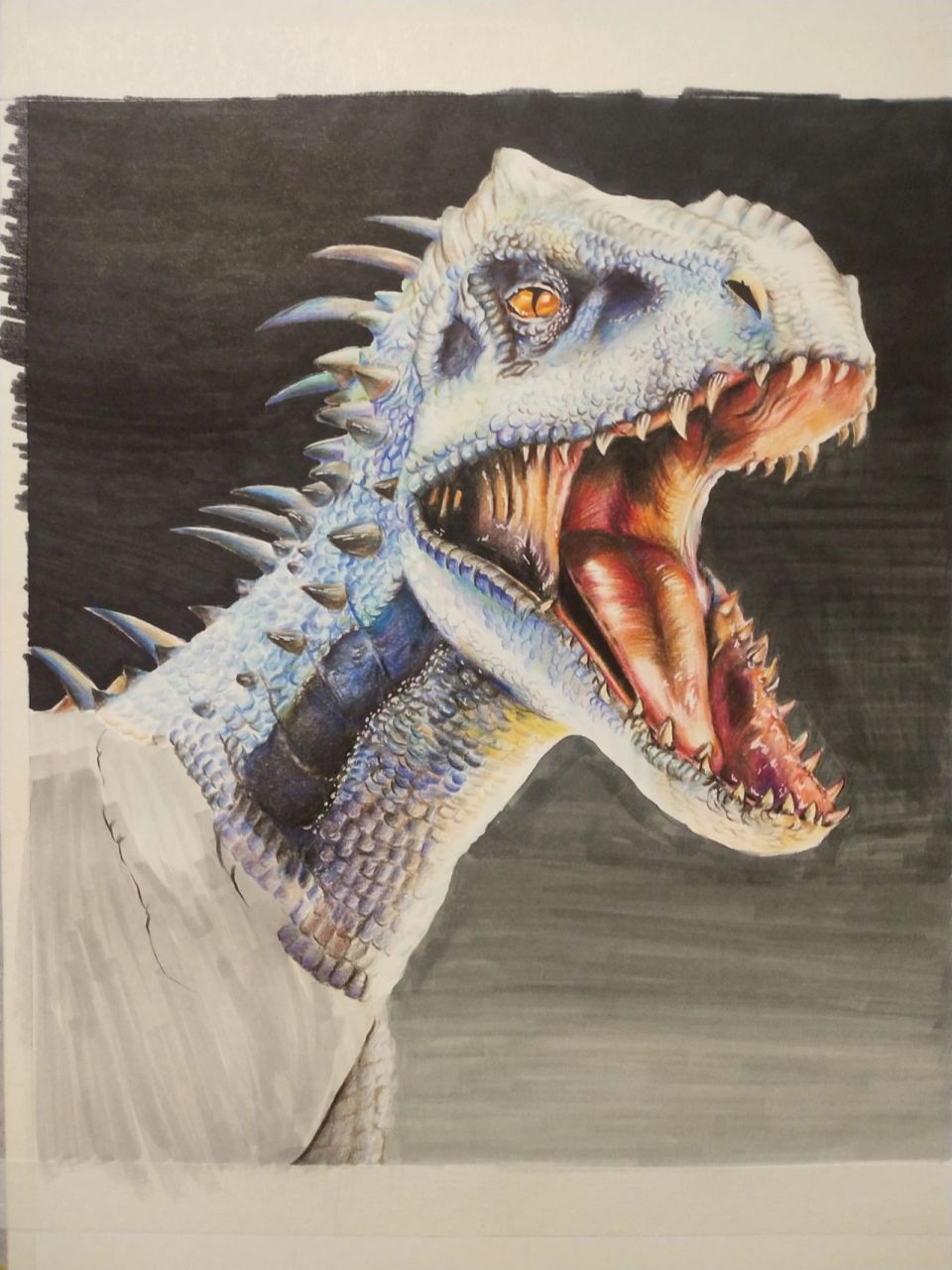 彩铅马克笔手绘暴虐霸王龙 观侏罗纪世界有感,手绘一只帅气的暴虐霸王