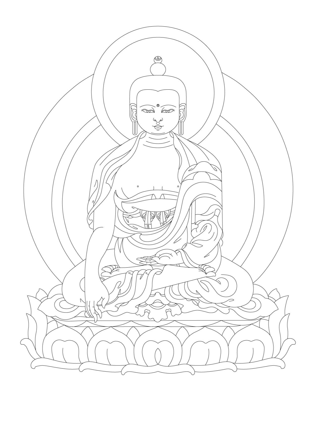 唐卡释迦牟尼佛像矢量ai图 ai绘制释迦牟尼佛像 唐卡线描 用时三天