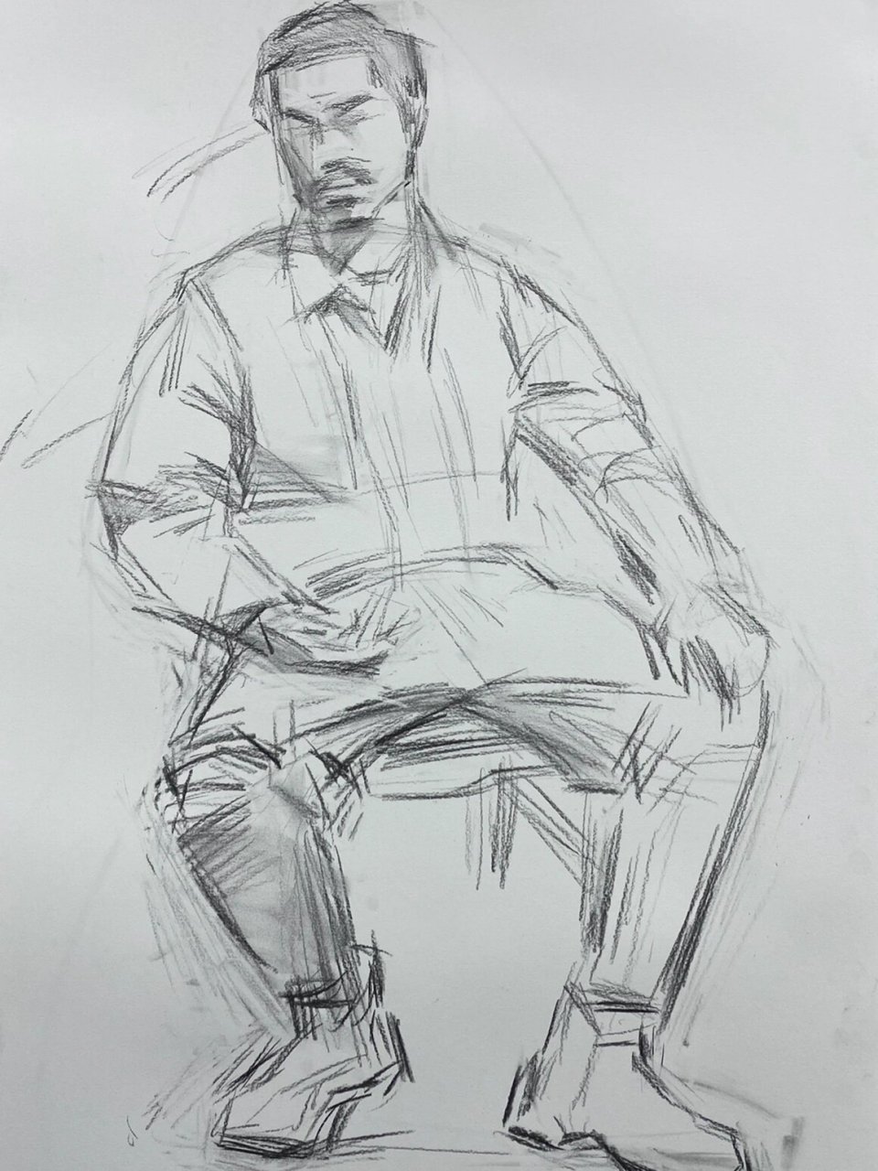 男青年素描全身像写生及步骤图