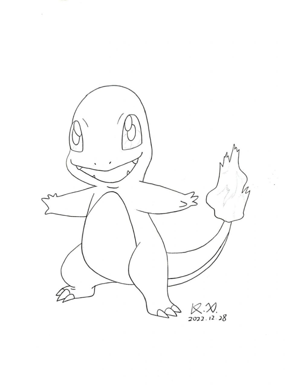 宝可梦小火龙 手绘线稿宝可梦小火龙最后一组御三家了,初代的御三家