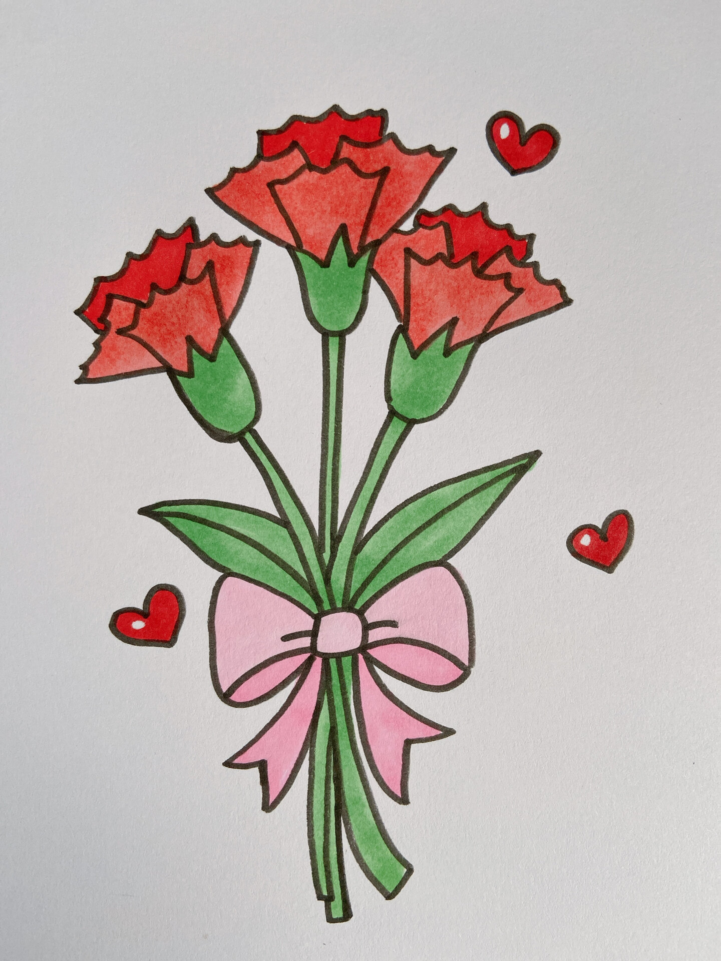 康乃馨简笔画儿童画母亲节妈妈花朵花束手绘