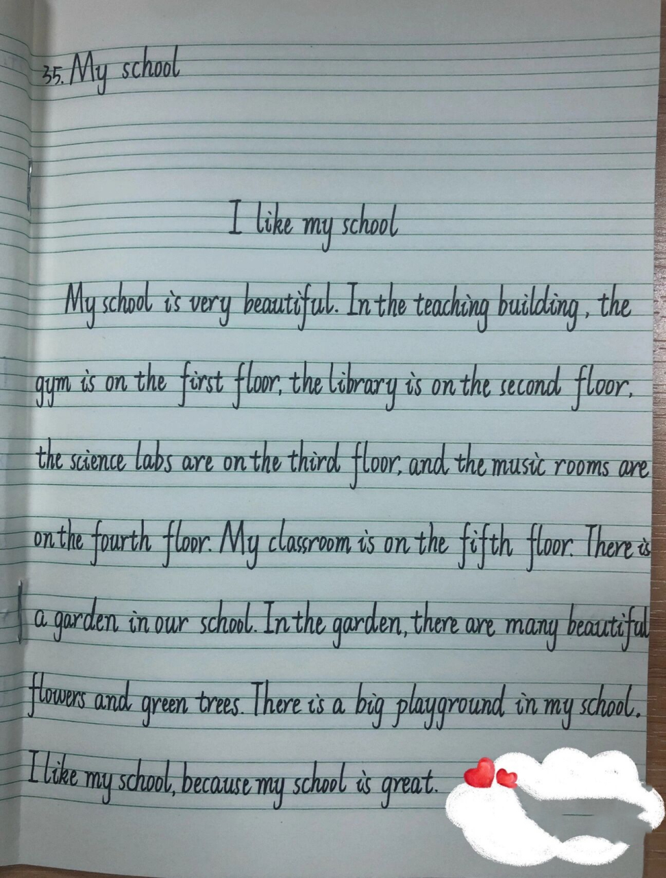 35.小学英语作文 i like my school