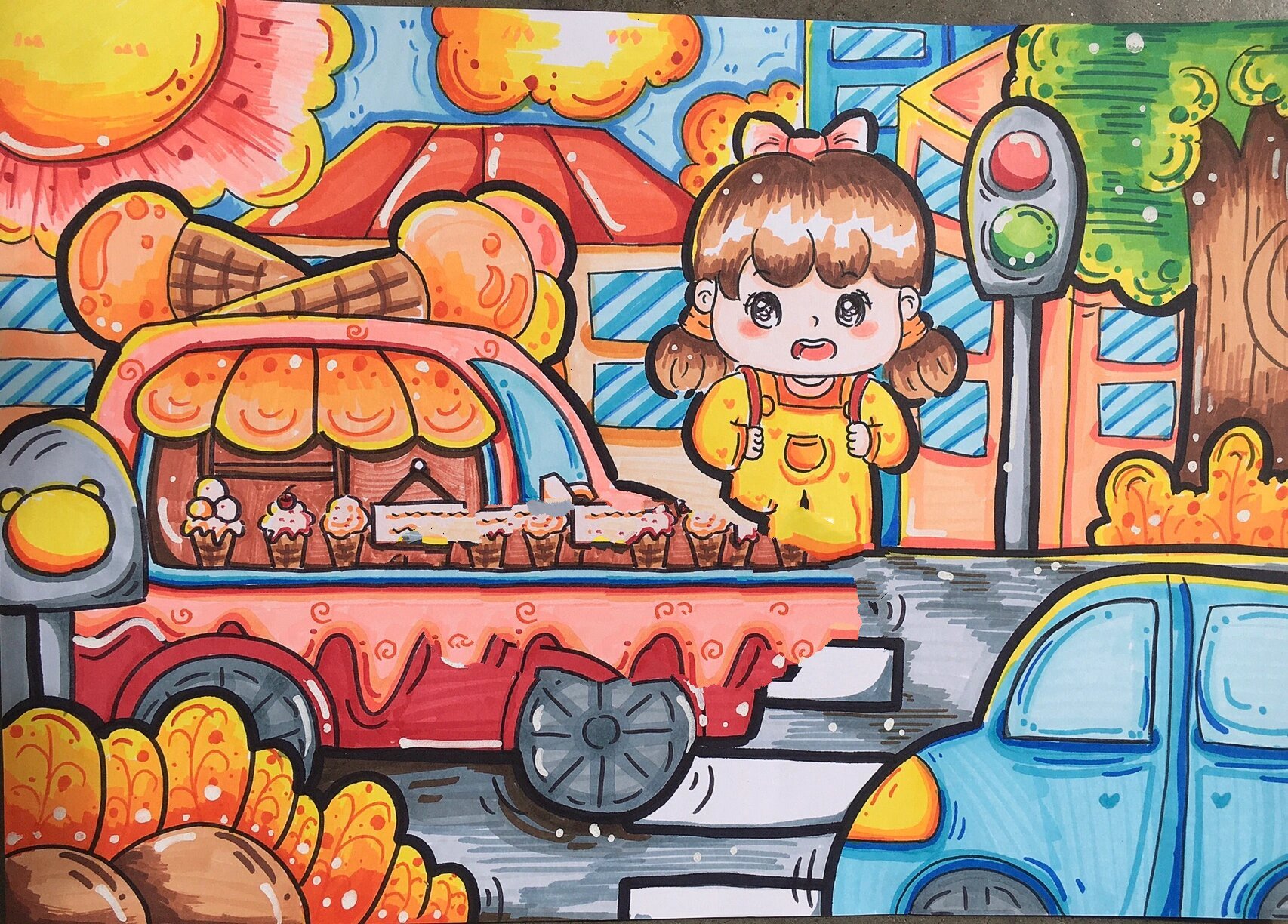 学前教育幼师儿童主题画《马路上的车》