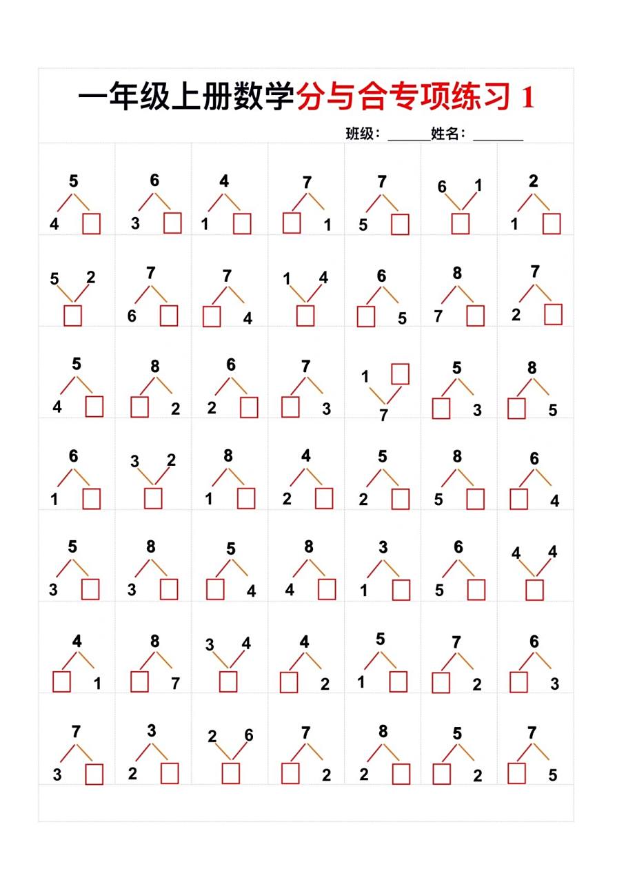 幼小衔接,利用暑假把10以内的分与合背起来
