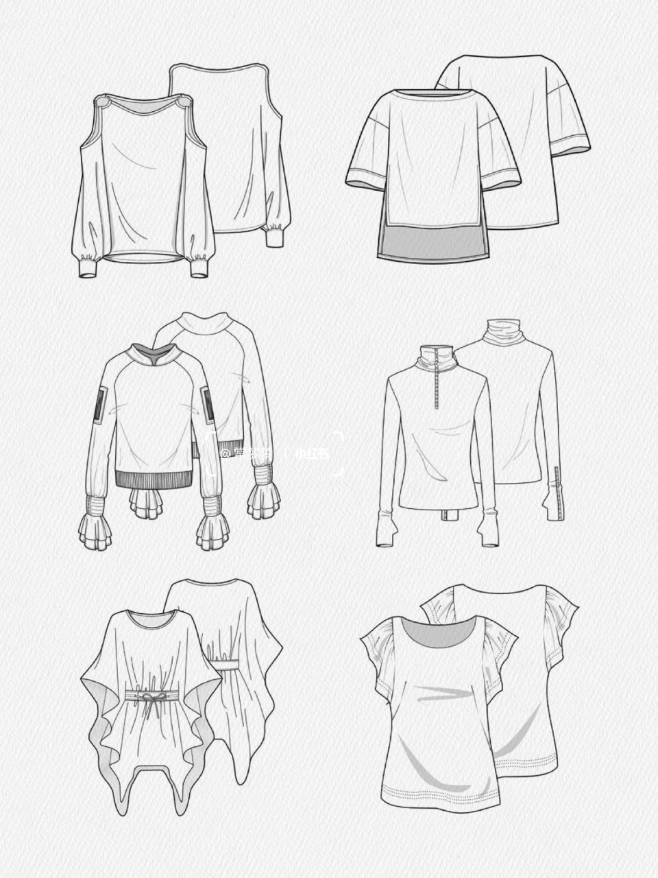 服装设计 | 手绘 | 34款上衣款式图分享 工具:ipad77pencil 软件