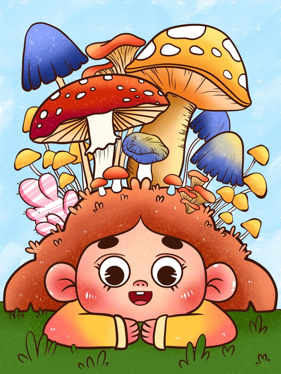 卡通简笔画|采蘑菇的小女孩