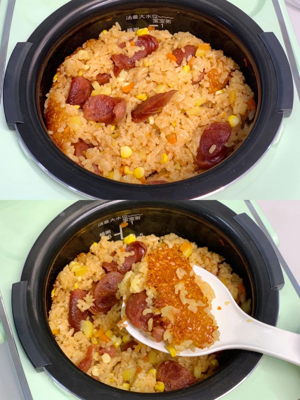 电饭煲做的煲仔饭 电饭锅美食 香喷喷的腊味煲仔饭,电饭煲也能做出来