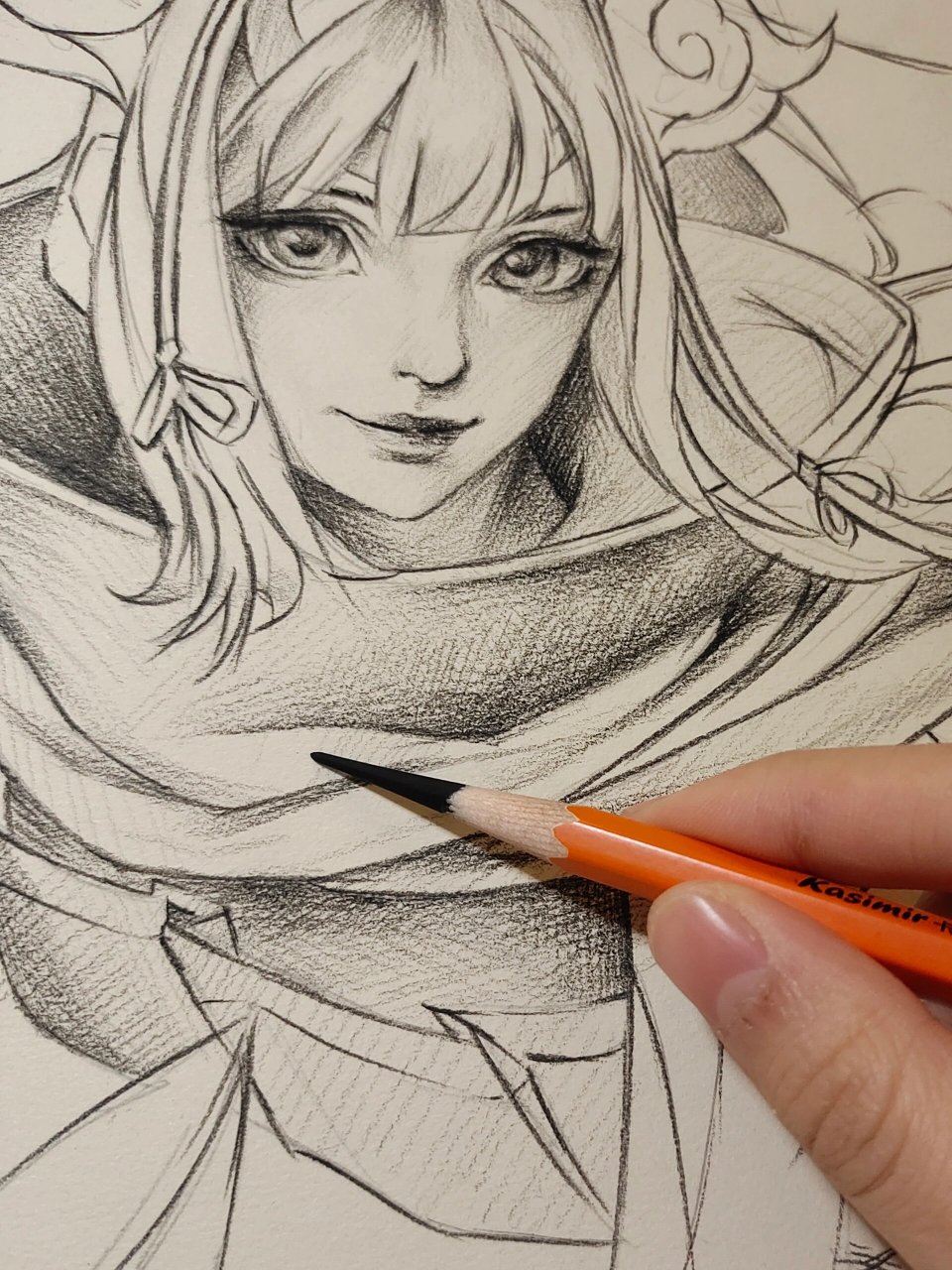 公孙离·祈雪灵祝 🖌️:卡西米尔炭笔,8k素描纸