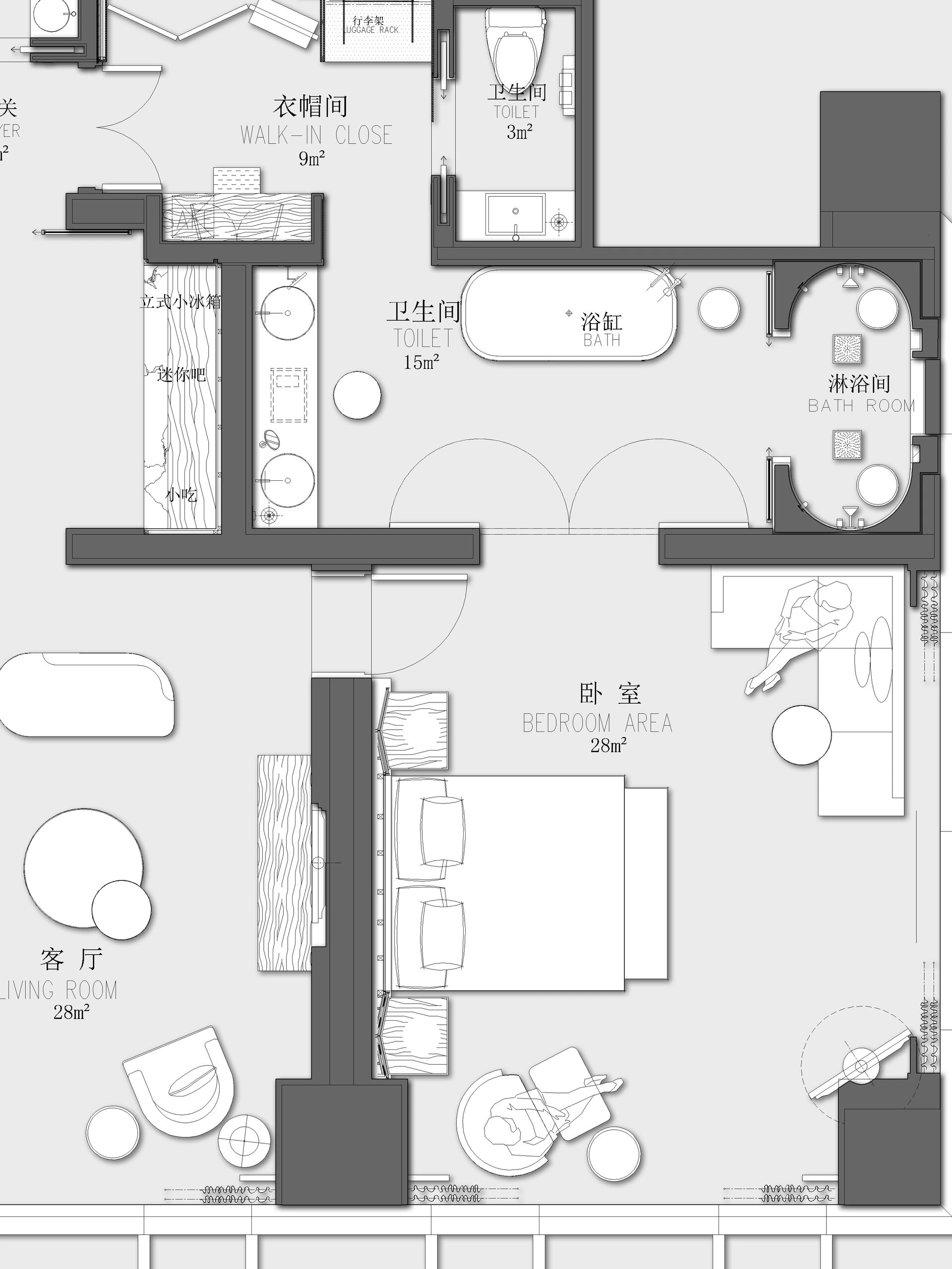 98平的酒店套房设计方案