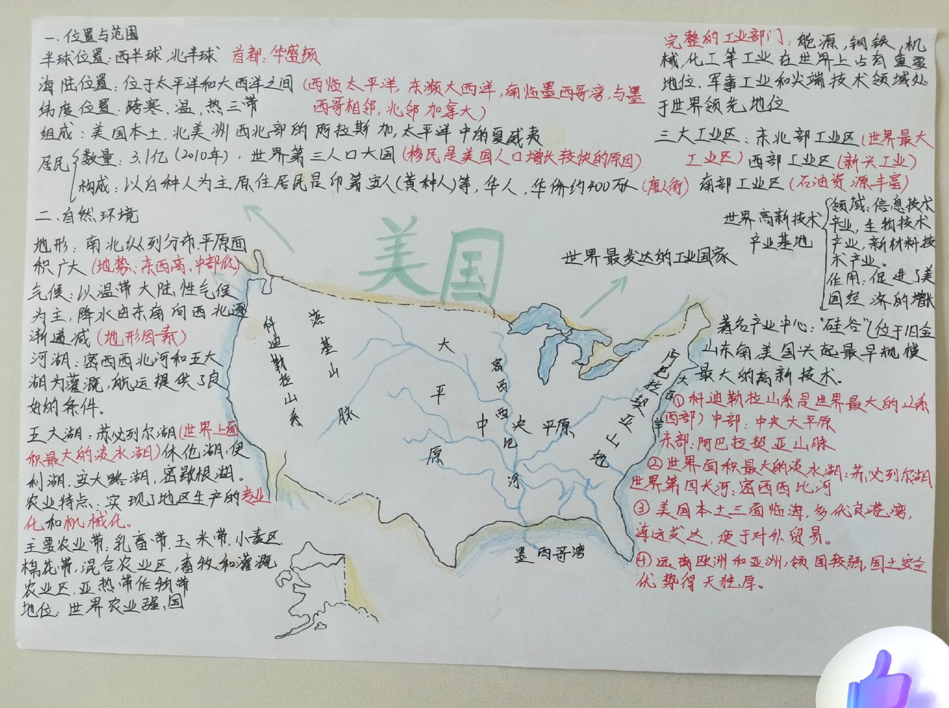 七下地理美国思维导图