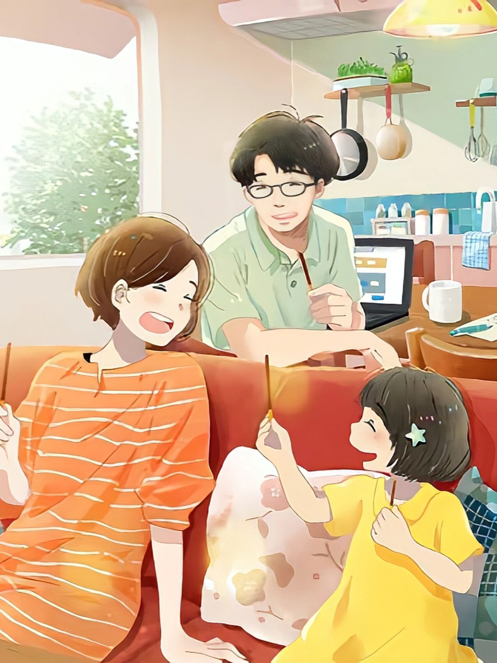 一组小清新的家庭温馨插画,有爱又暖心