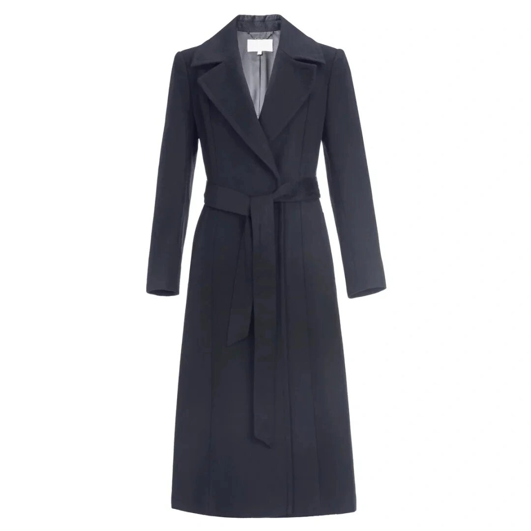 歌力思黑色长款羊绒羊毛大衣