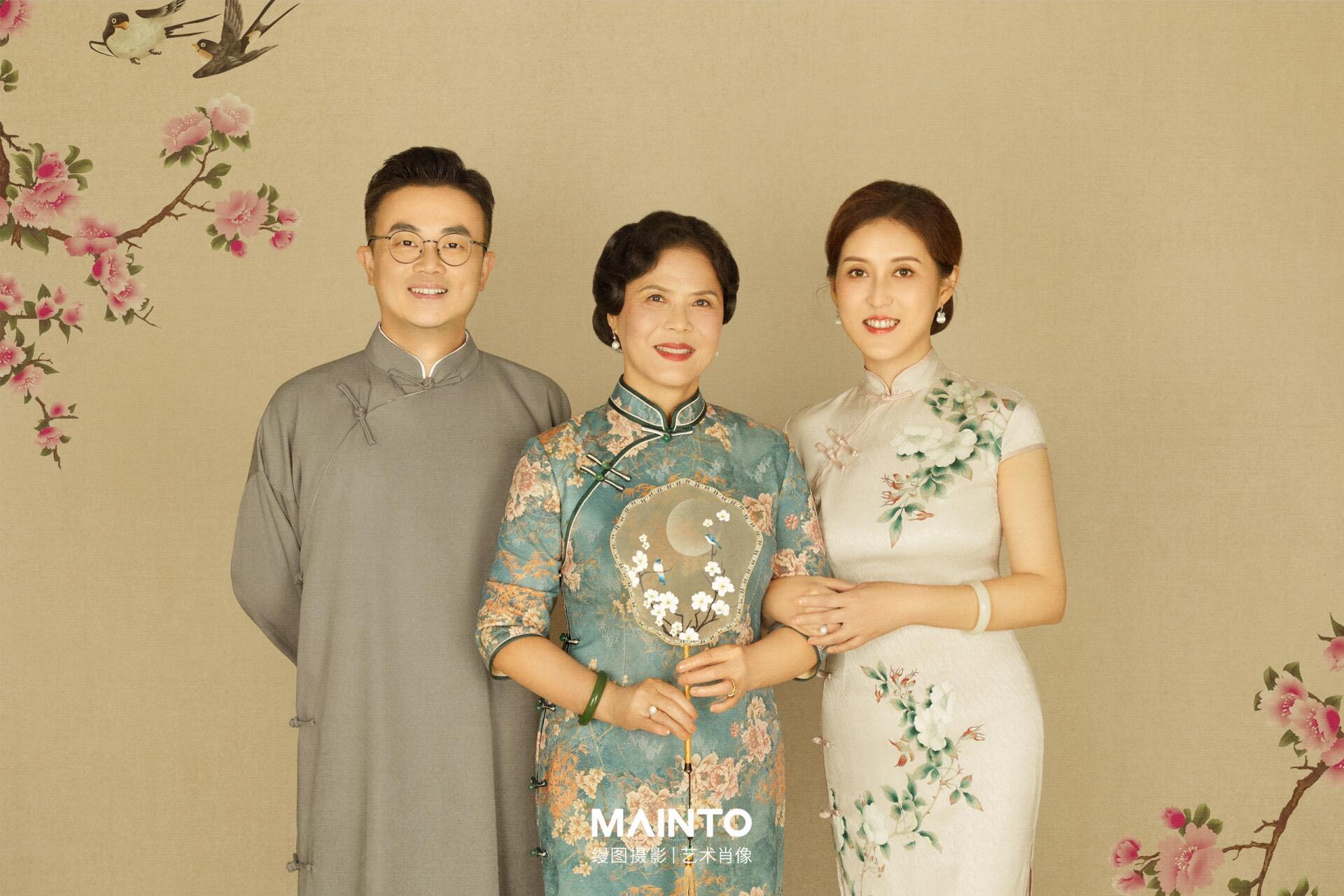 工笔画全家福客片|一家人体验国风旗袍写真 工笔画全家福90 一份