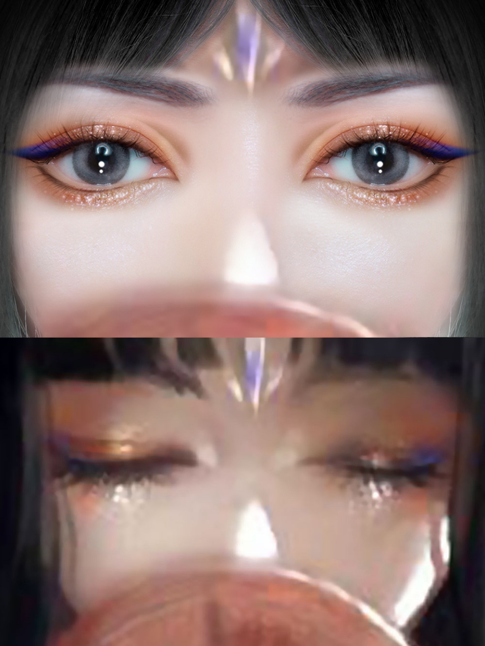 王者荣耀嫦娥如梦令仿妆 国风妆 这里是慵懒拉 橘色和蓝色眼线配一脸