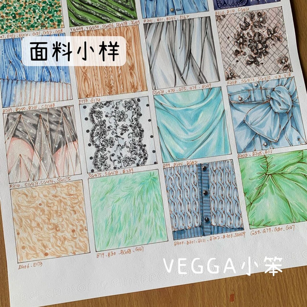 课堂示范—马克笔服装面料小样 94上色:富莱卡勒三代软头马克笔