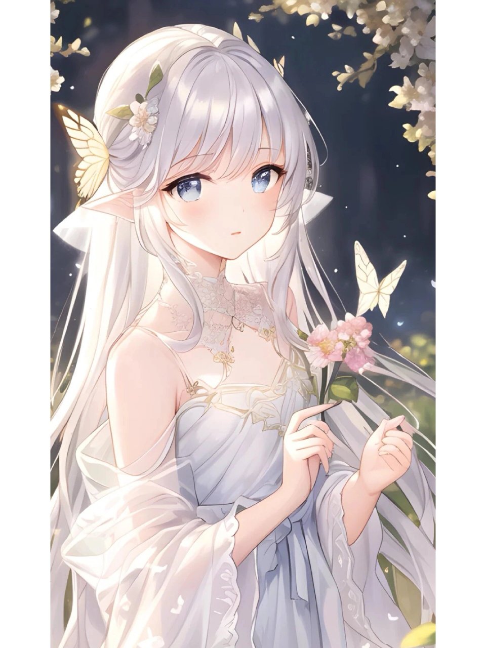 白发蓝瞳温柔治愈系少女动漫女头