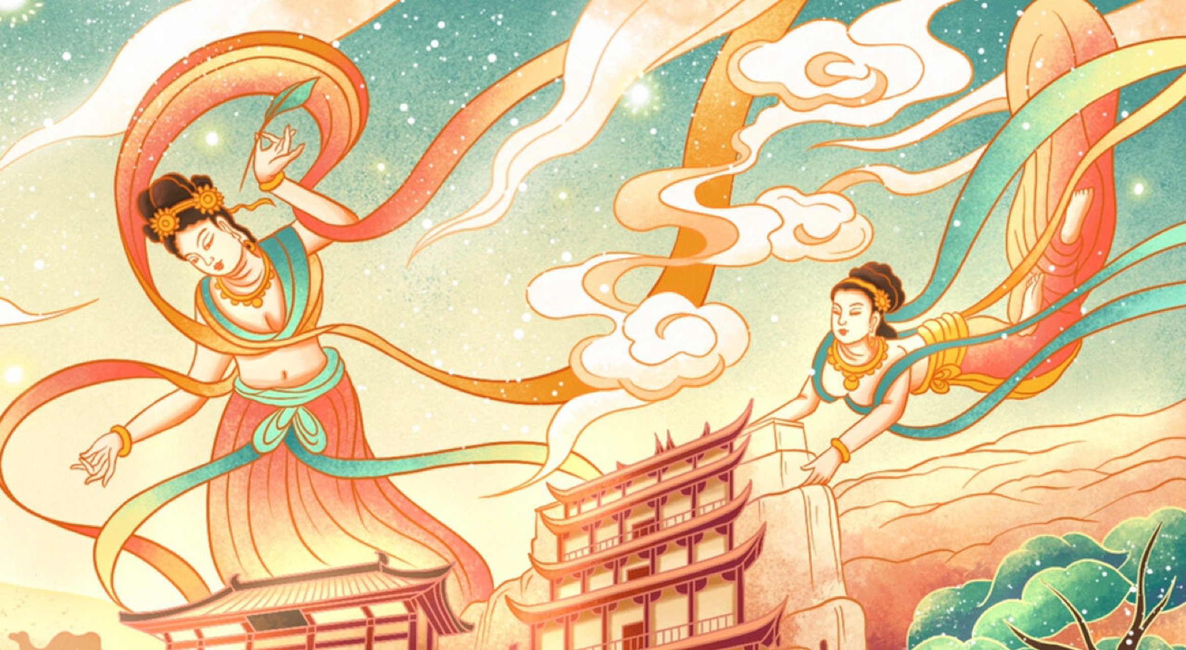 国风商业插画|丝绸之路 以丝绸之路为灵感 选取了西安与敦煌的文化