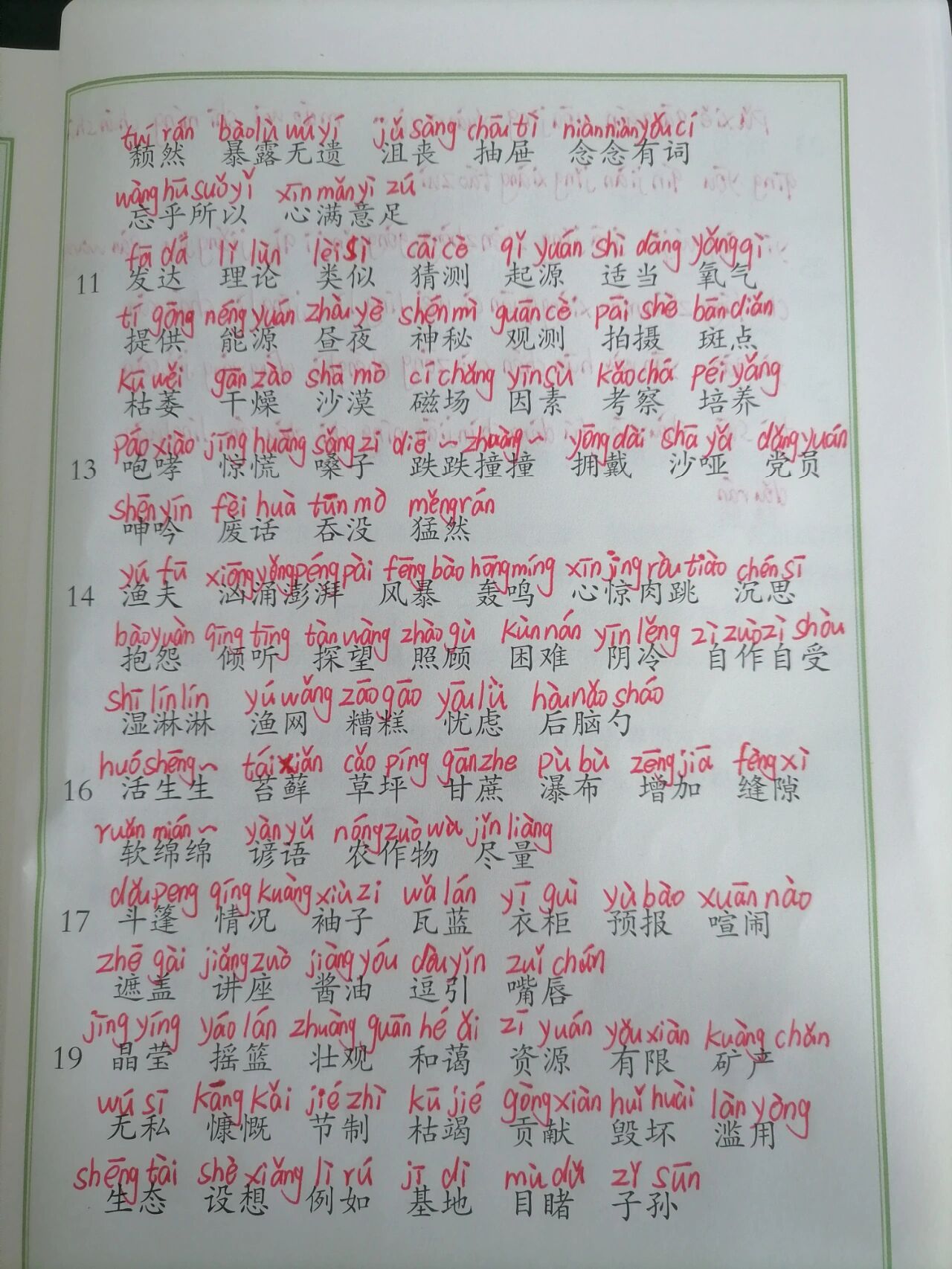 部编版六年级上语文/书后词语表注音