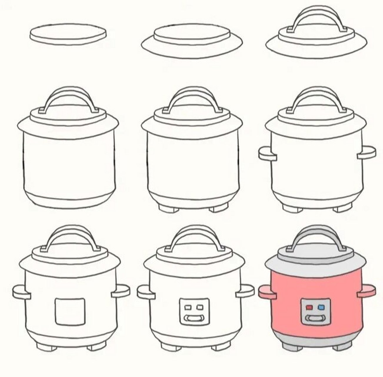 一组家电简笔画,水壶,电吹风,吸尘器等等