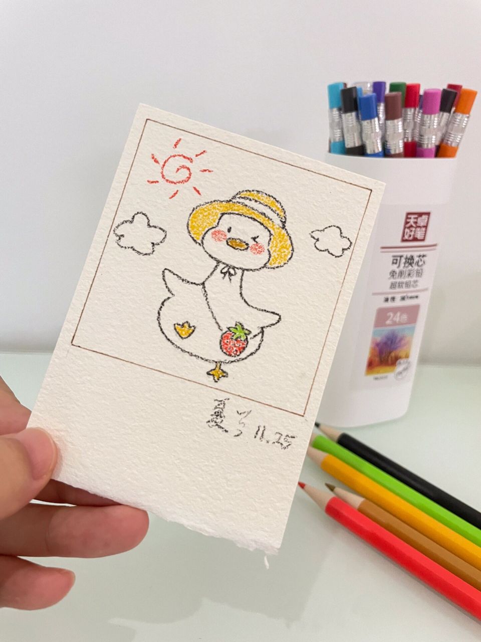 彩铅手绘鸭子|简单可爱|简笔画教程 简简单单可可爱爱的彩铅鸭子 素材