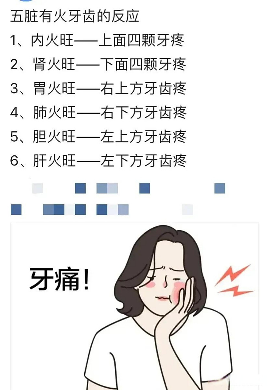 这个好准啊:每颗牙齿对应的不同的脏腑,看看是哪颗牙齿痛,就知道哪个
