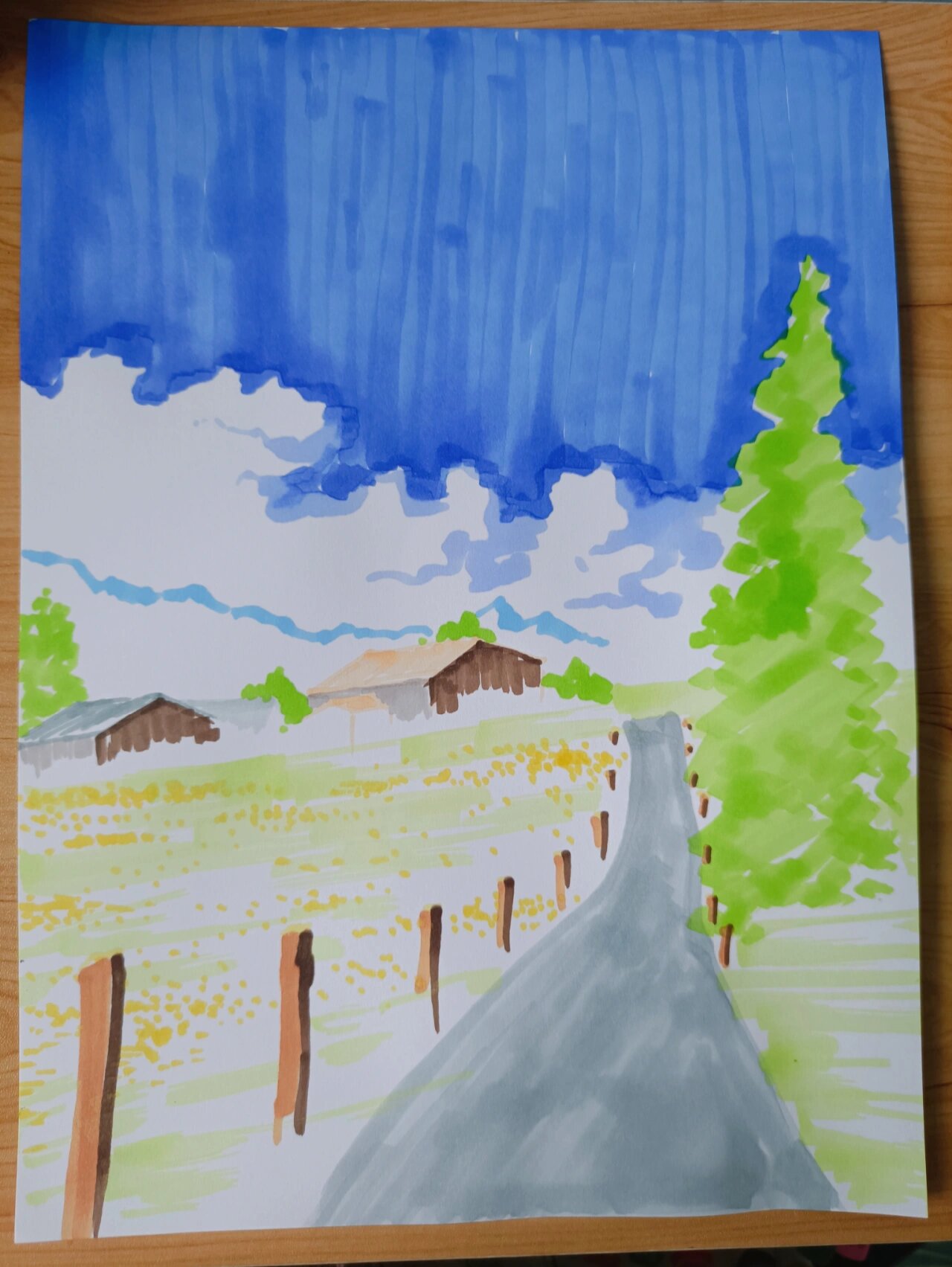 原创乡间小路|马克笔绘画  纯马克笔手绘