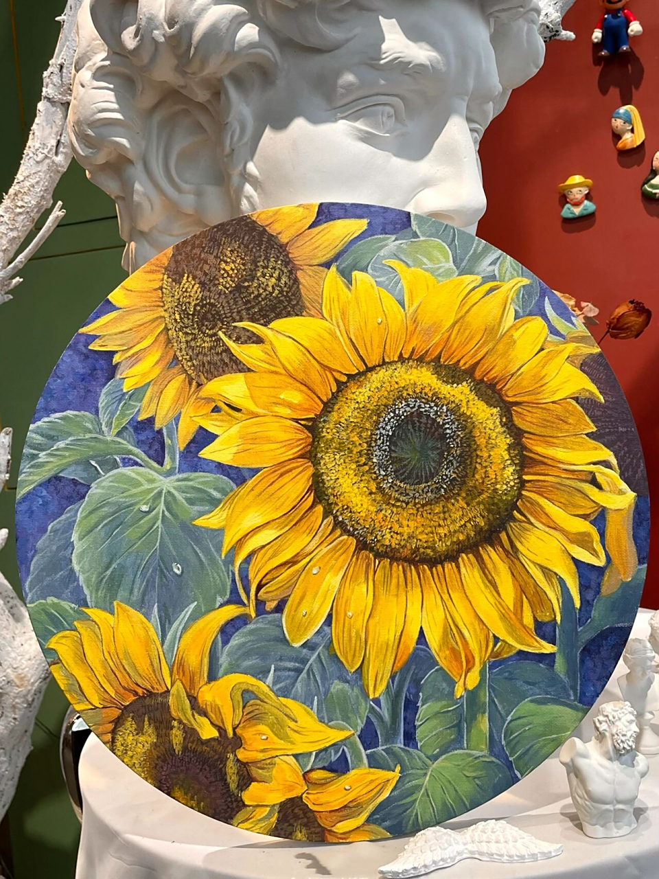 向日葵丙烯手绘 油画临摹 临摹  的作品 40厘米直径圆形油画框 丙烯