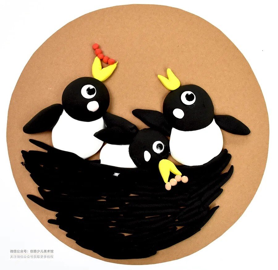 儿童画教程|幼儿轻粘土画"--暖暖的鸟巢 教学重难点 1,运用揉,捏,摆