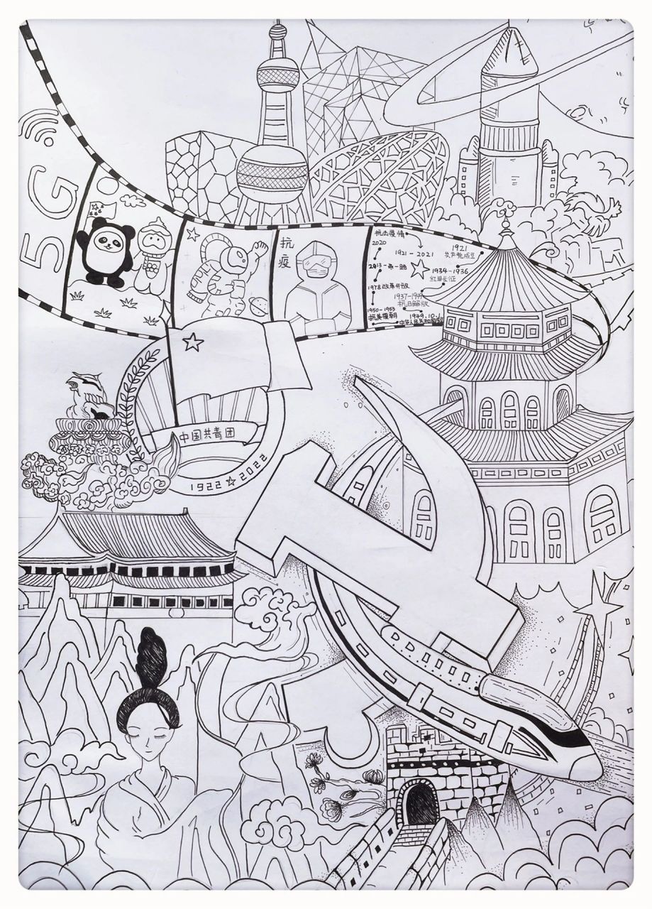 喜迎二十大手抄报 党的光荣照我心,喜迎二十大.