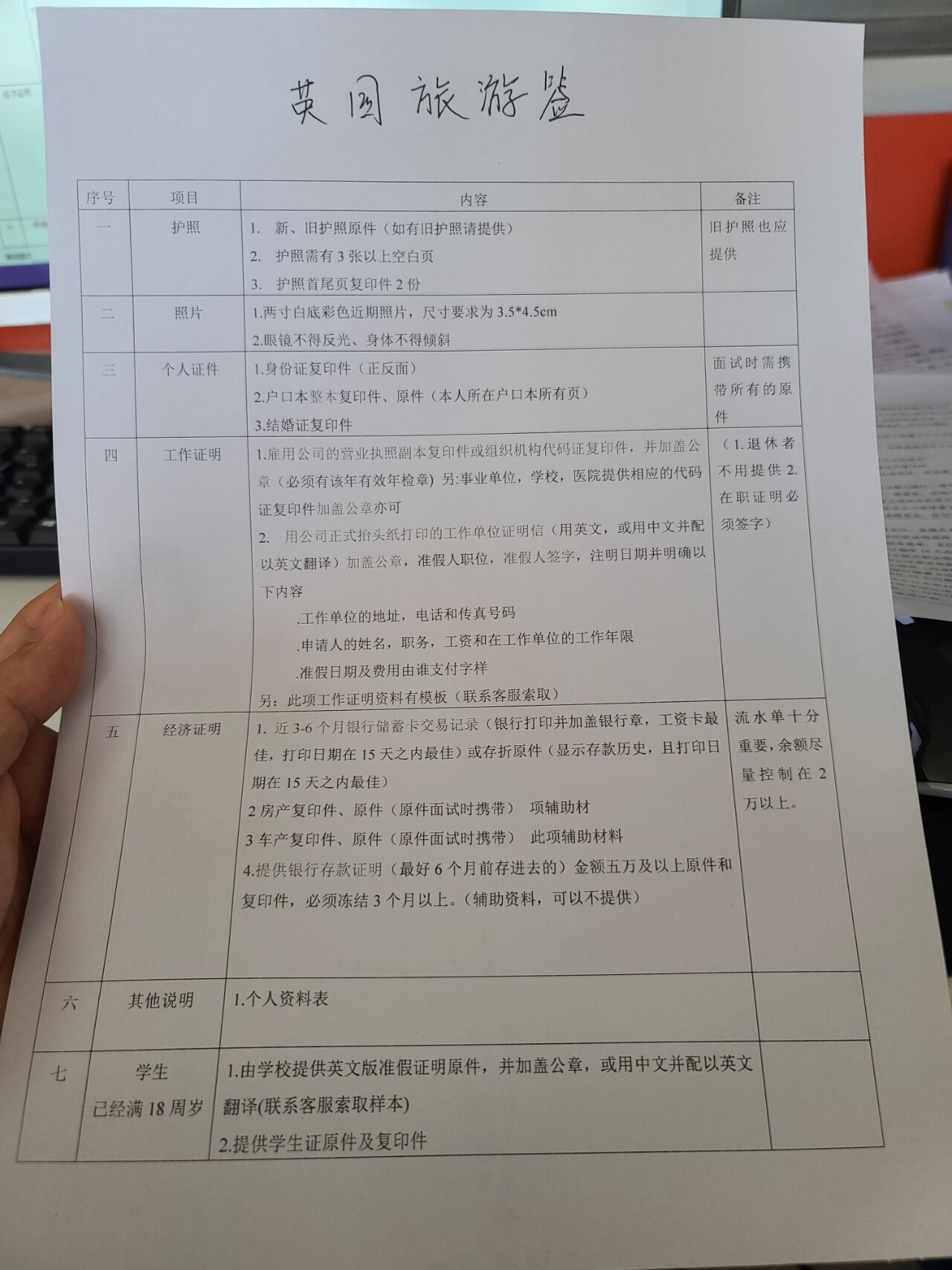 英国签证最新办理材料清单