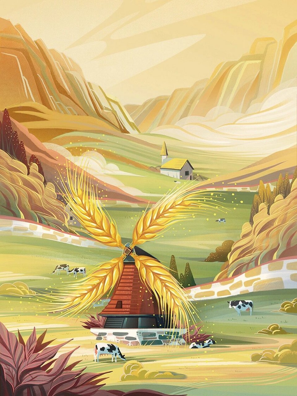 包装插画|君乐宝学生奶包装90 一天一瓶牛奶05 今日小麦90 	 为