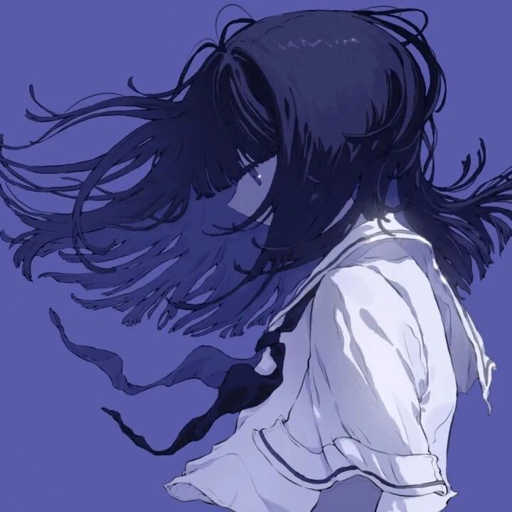 蓝色系emo头像 伤感女头