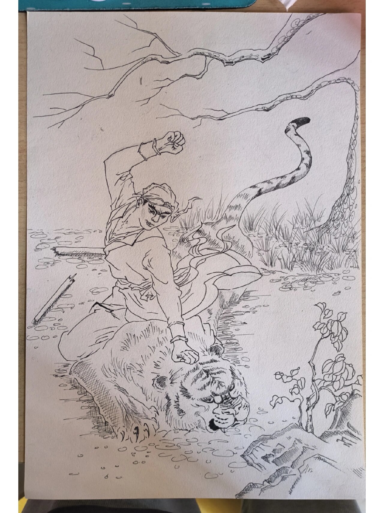 课文插图-武松打虎 自学绘画的小白一只,不定时分享自己的绘画作品和