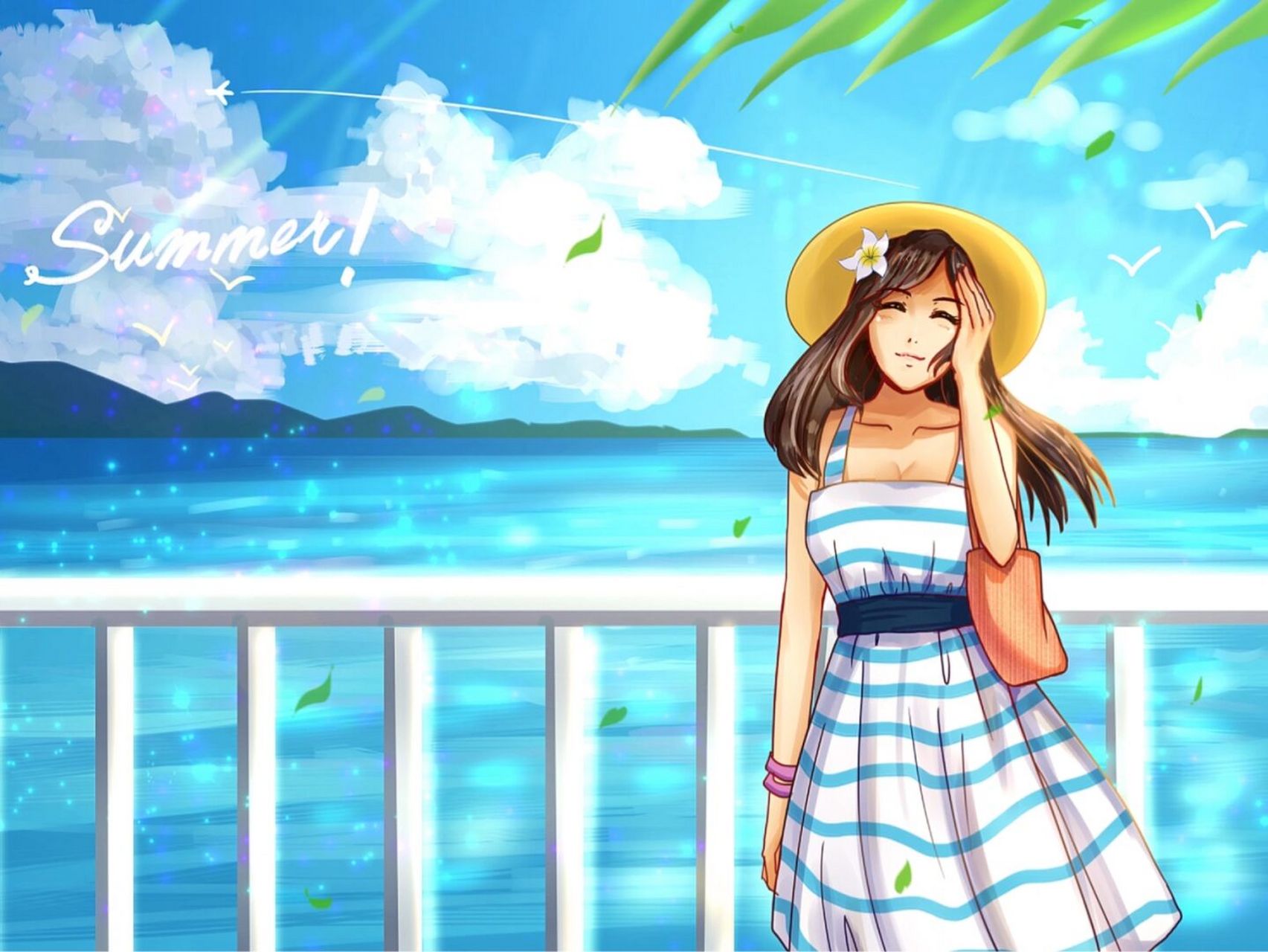 插画|向往的海岸风景 蔚蓝海岸风景无限美 太阳伞墨镜