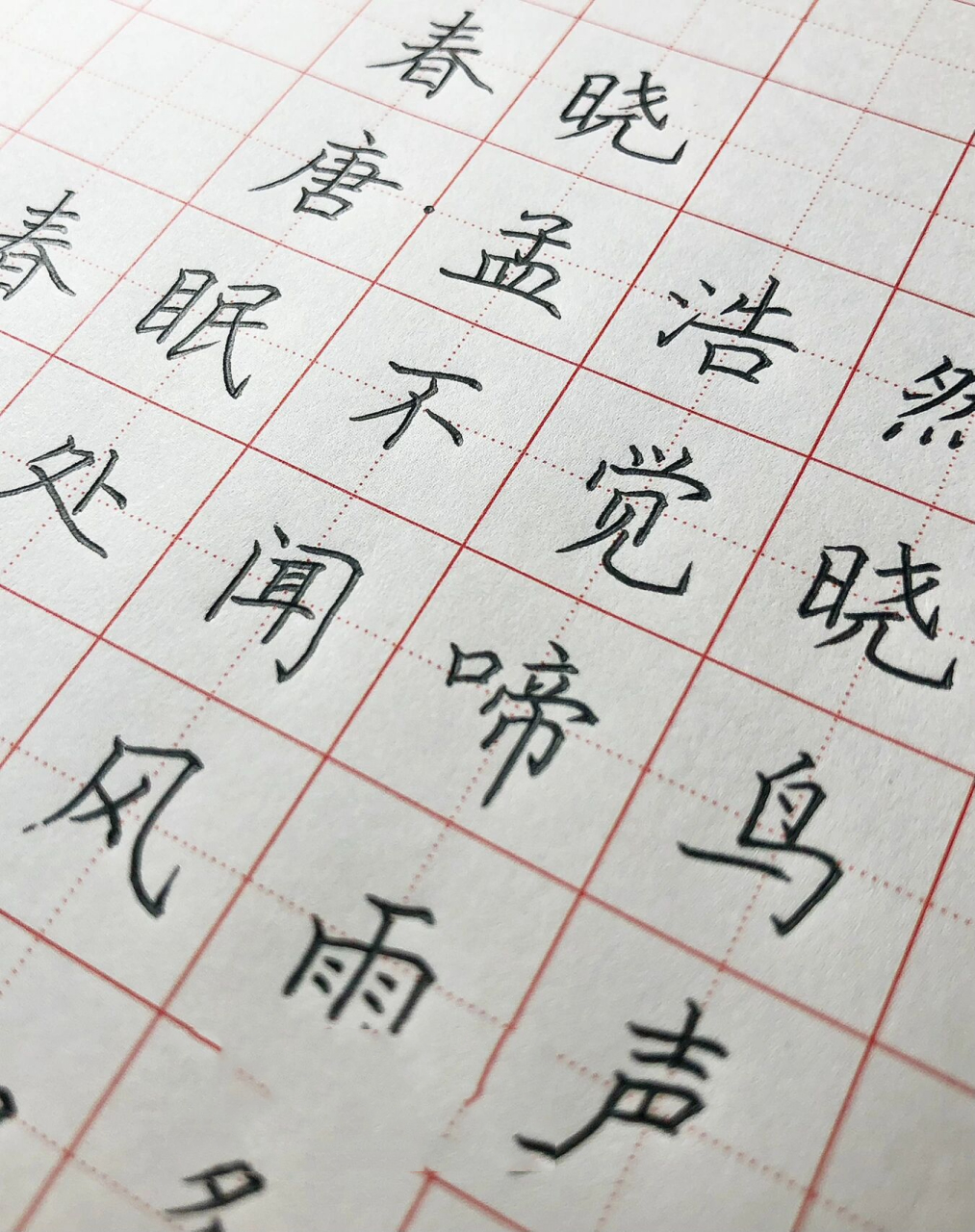 手写硬笔楷书 唐诗《春晓》 春眠不觉晓,处处闻啼鸟.